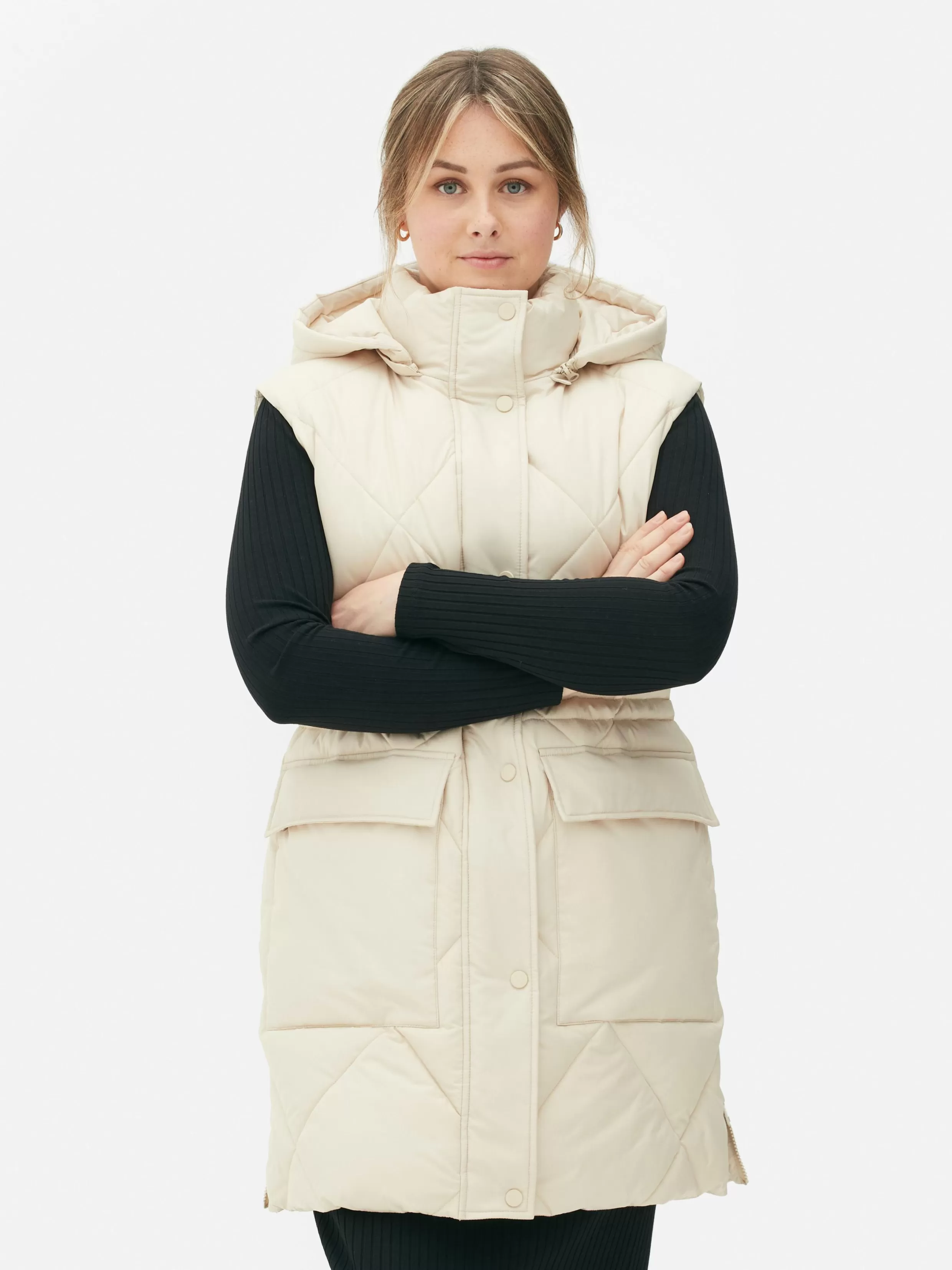 Primark Jassen En Jacks^Lange Pufferbodywarmer Met Capuchon