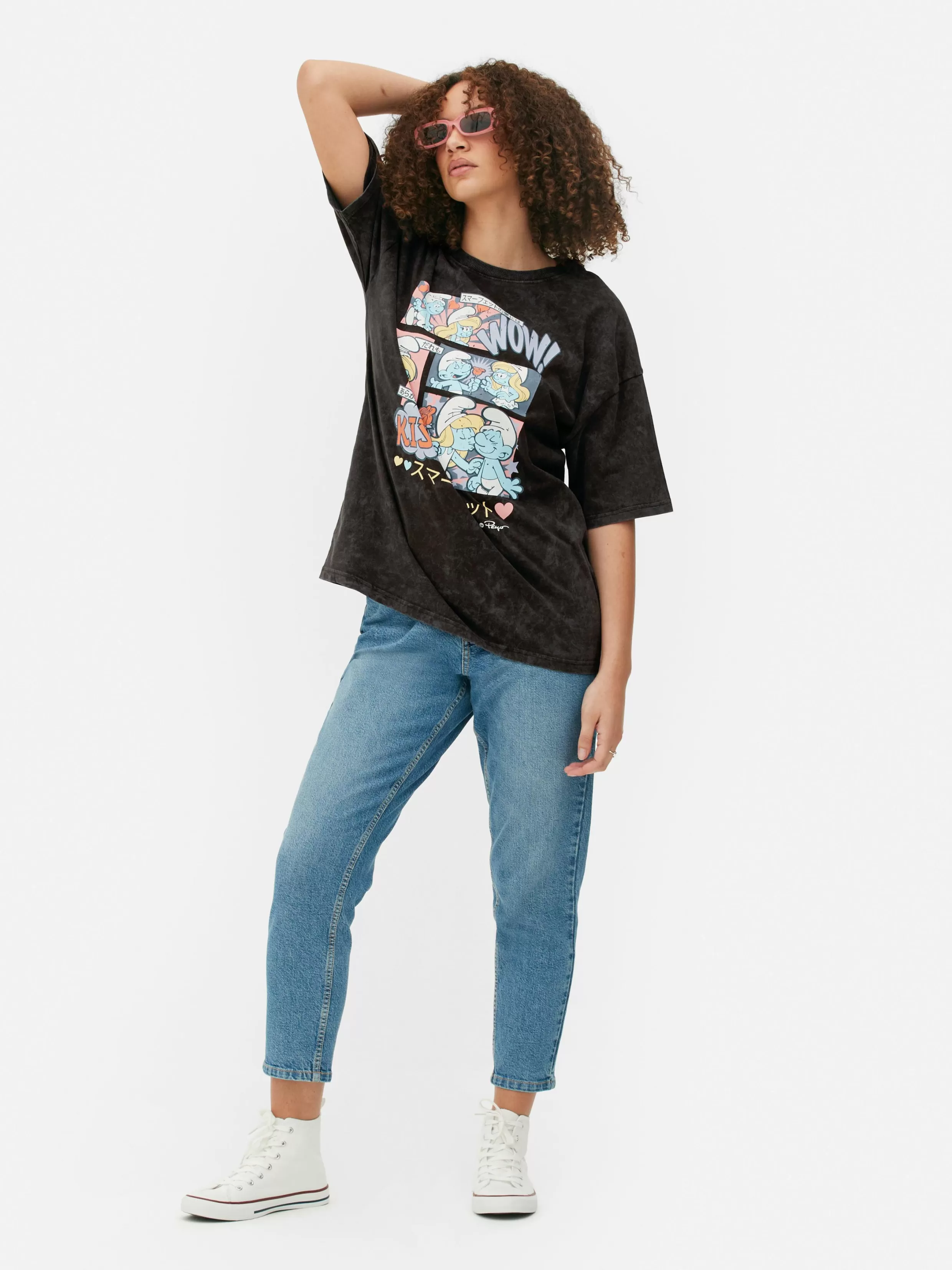 Primark Tops En T-Shirts^Oversized T-shirt Met Strip De Smurfen