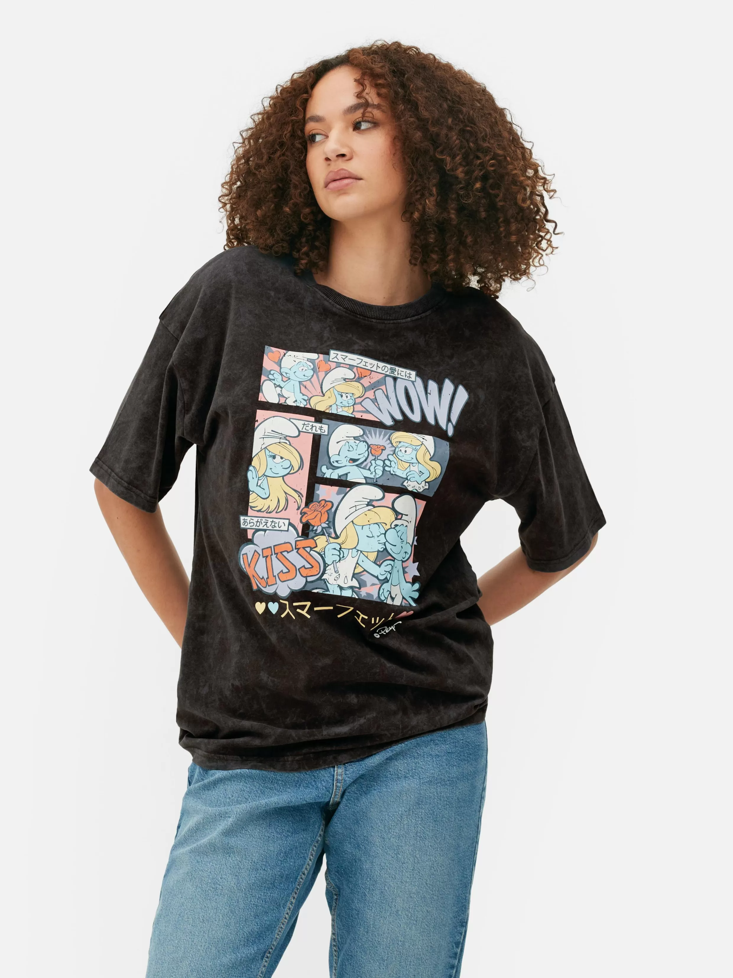 Primark Tops En T-Shirts^Oversized T-shirt Met Strip De Smurfen