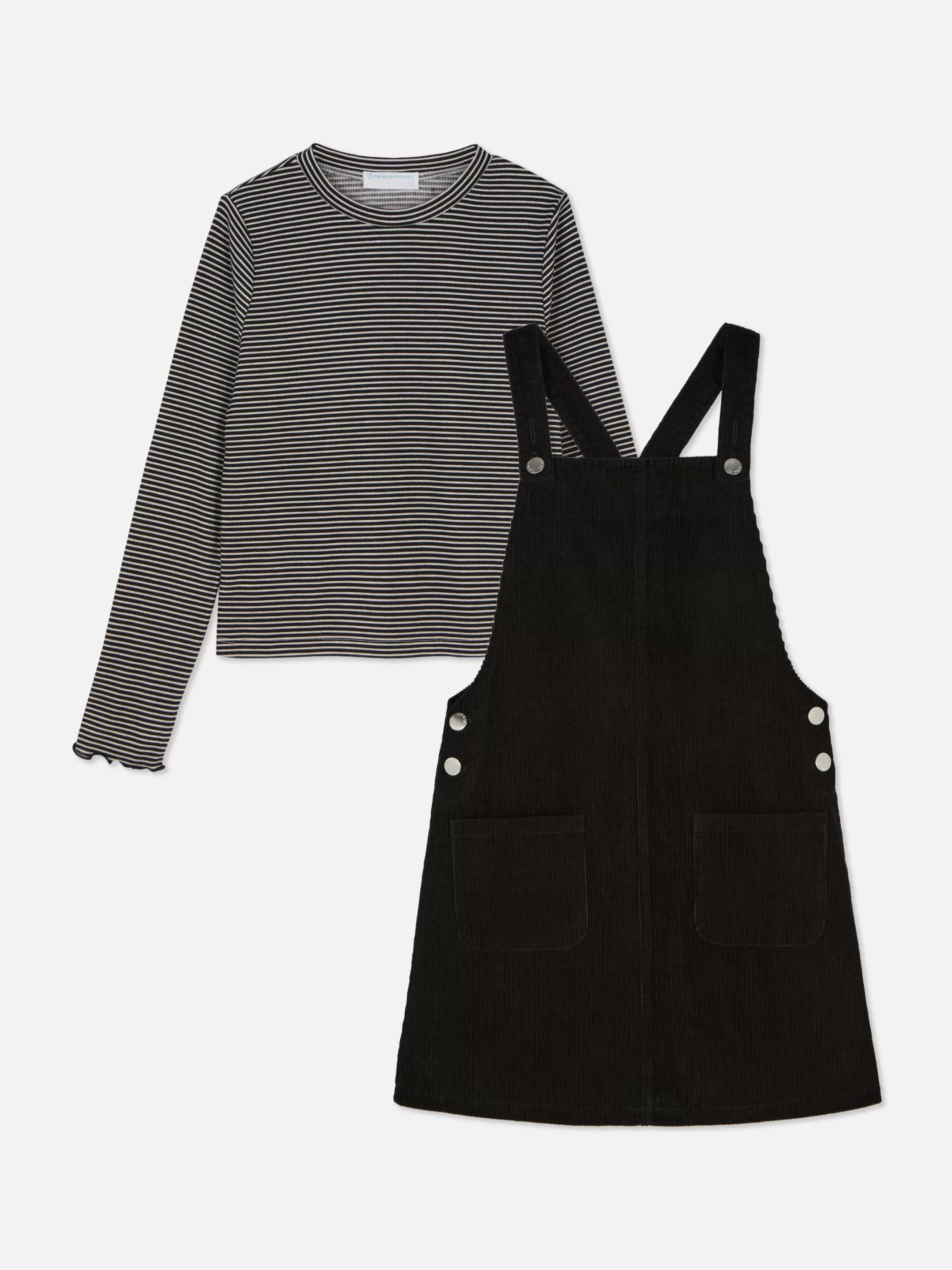 Primark Sets En Outfits^Set Met Gestreept T-shirt Met Lange Mouwen En Corduroy Overgooier