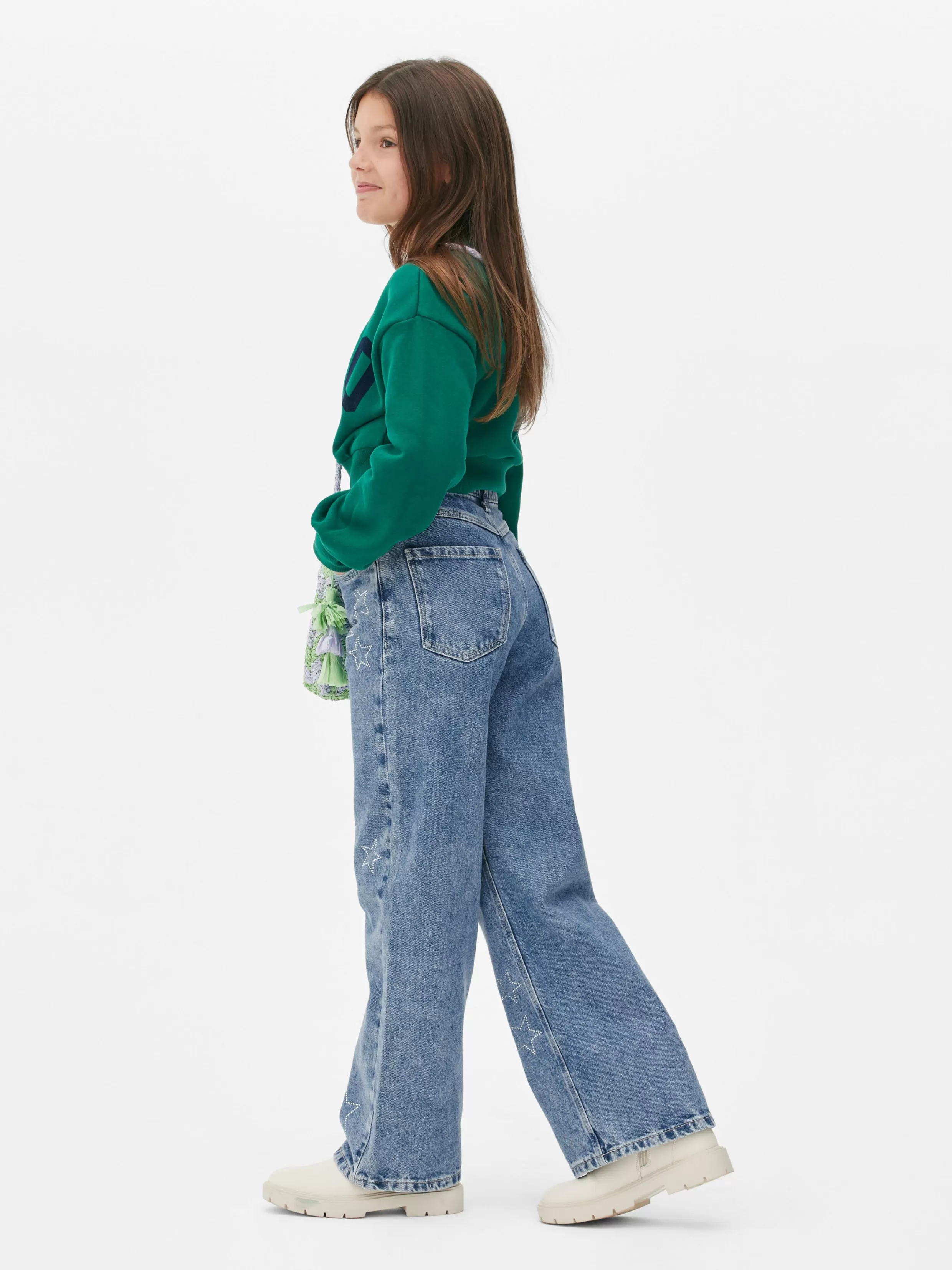 Primark Jeans^Spijkerbroek Met Wijde Pijpen En Stras-sterrenmotief