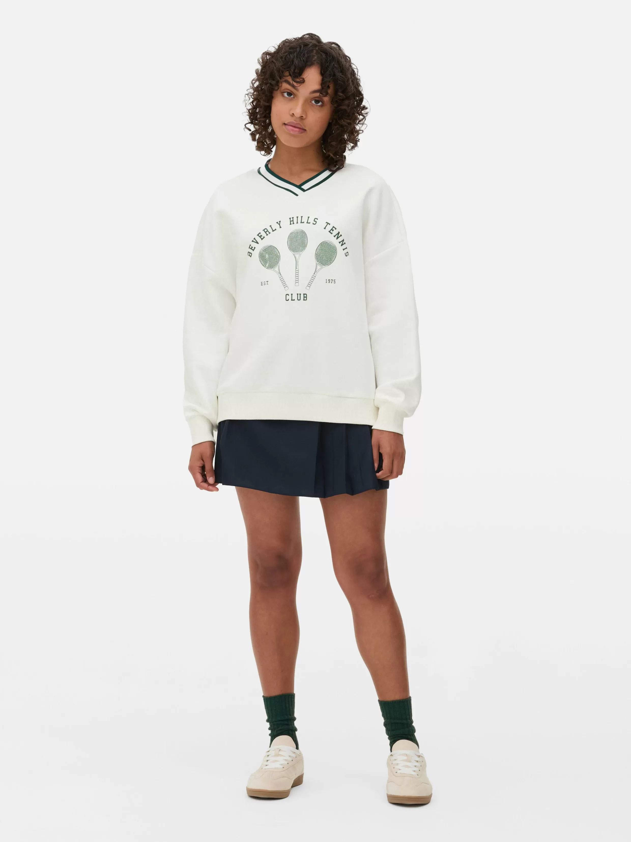 Primark Hoodies En Sweatshirts^Sweatshirt Met V-hals Met Tennisprint