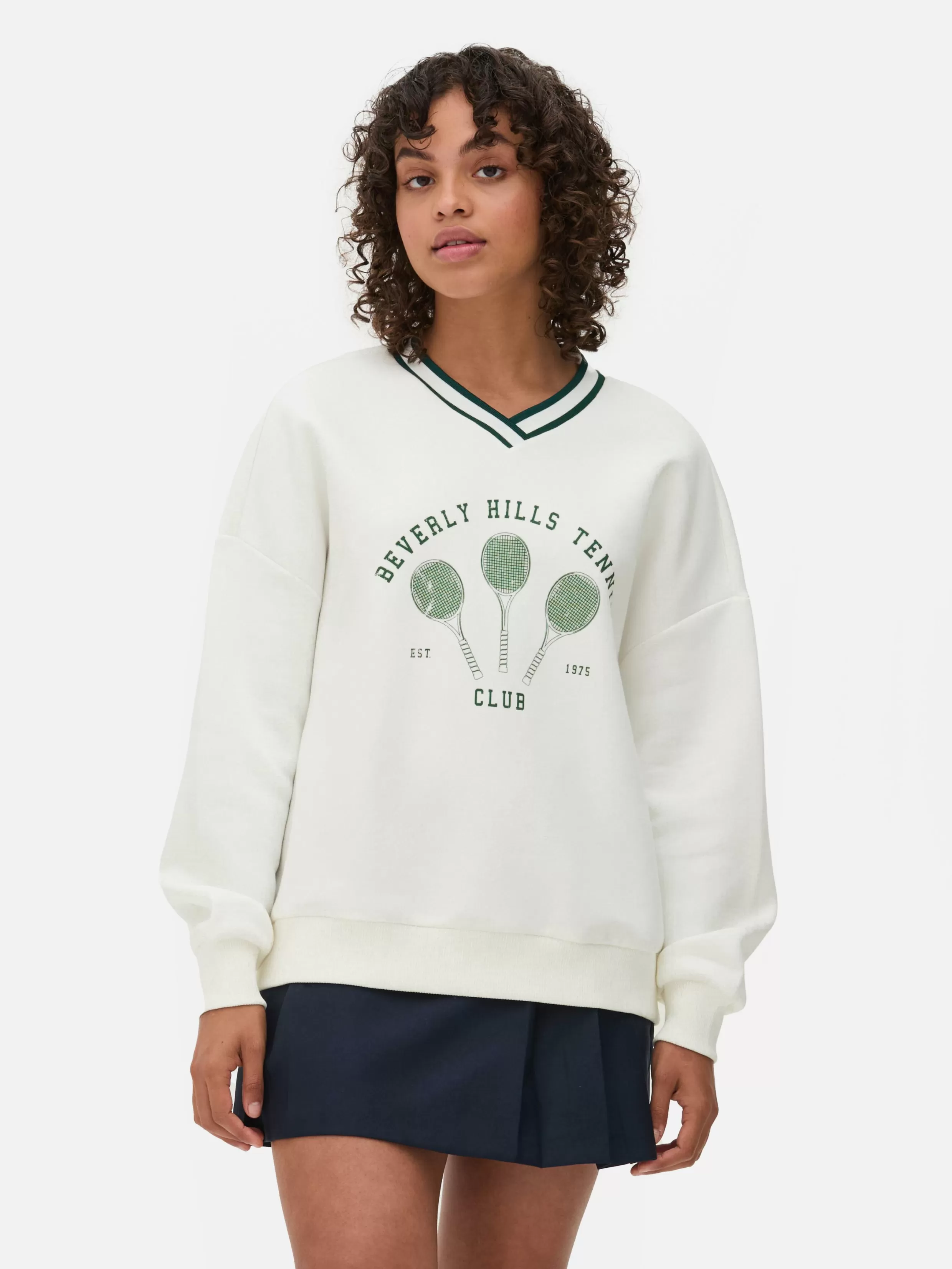 Primark Hoodies En Sweatshirts^Sweatshirt Met V-hals Met Tennisprint