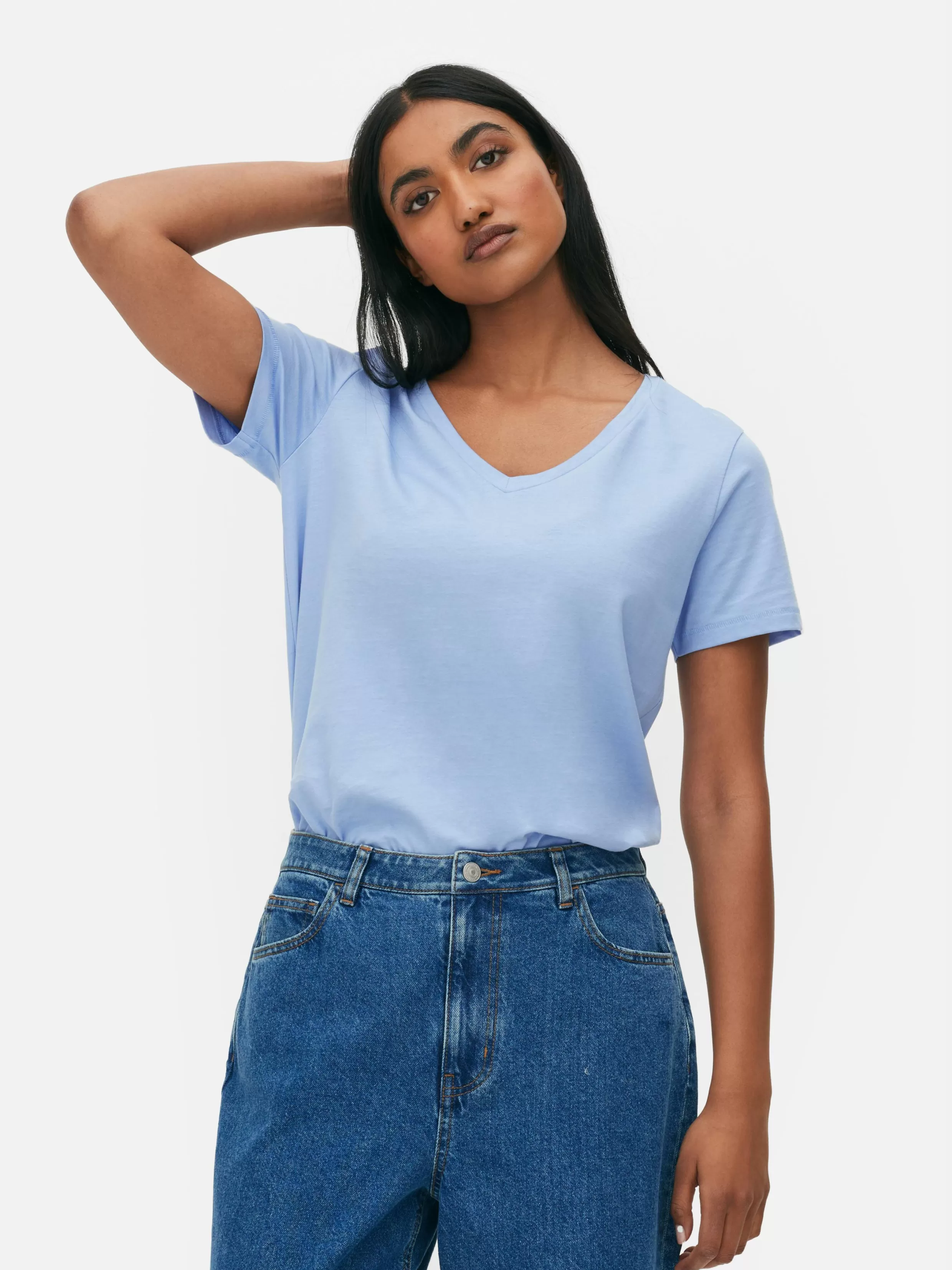 Primark Tops En T-Shirts^T-shirt Met V-hals En Korte Mouwen