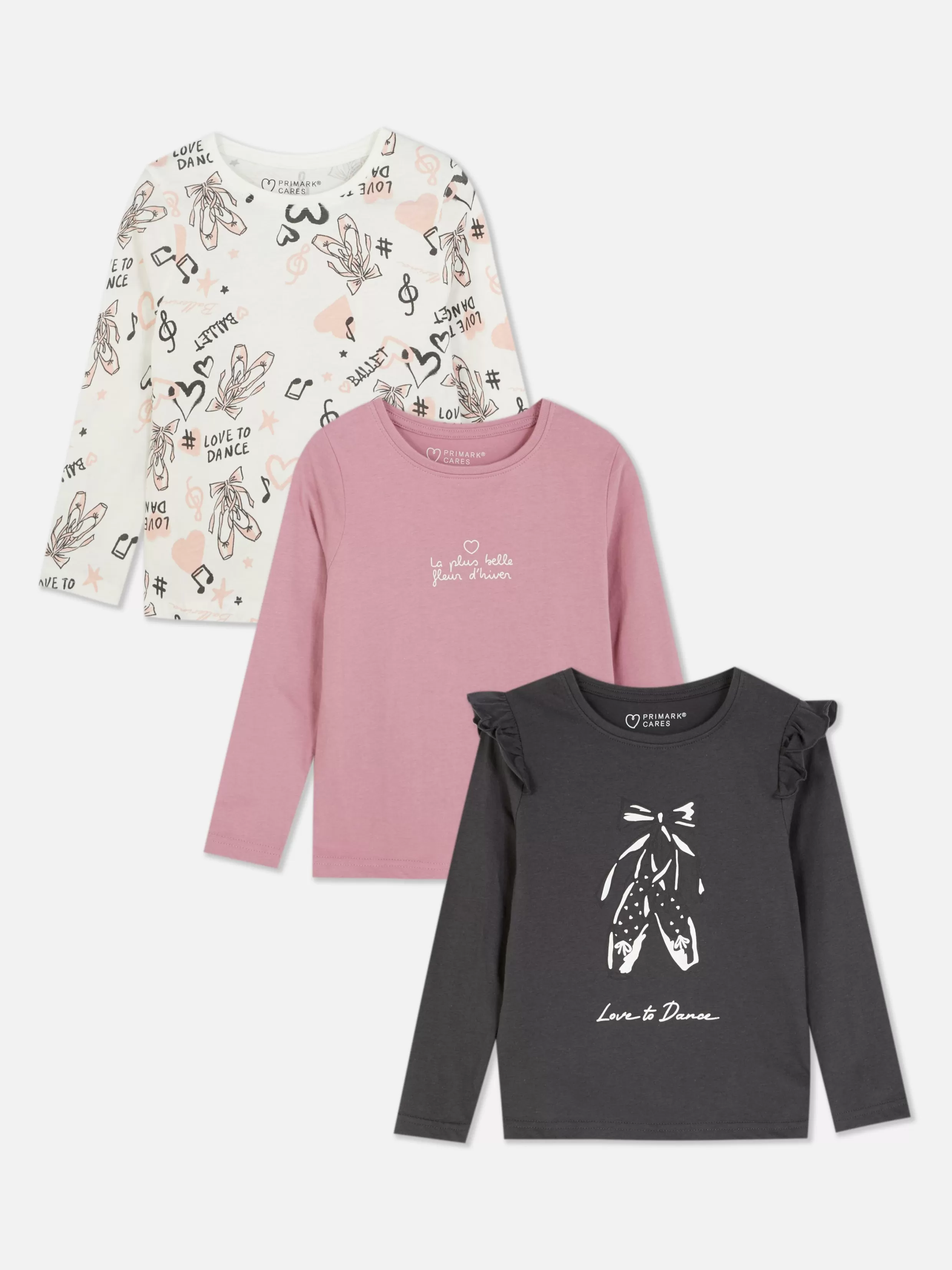 Primark Tops En T-Shirts^T-shirts Met Lange Mouwen En Balletprints, Set Van 3